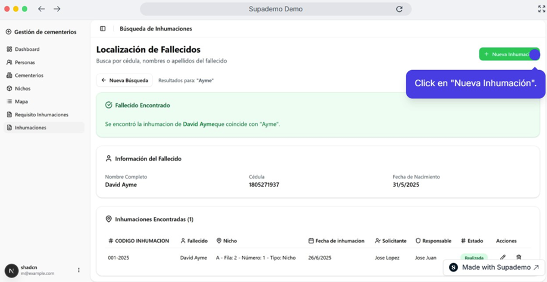 Sistema de gestión cementerial